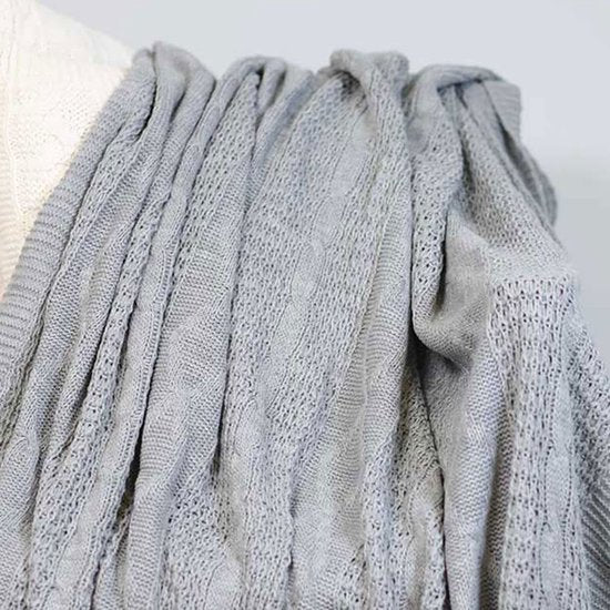 Knuffeldeken 100% acryl bedsprei 130 x 170 cm gebreide deken sprei sofa sprei superzachte gebreide deken woonkamer deken sofa deken grijs