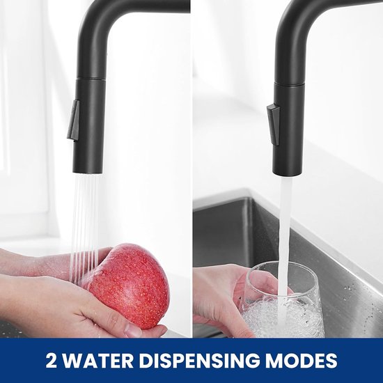 Keukenkraan, Zwart, Keukenkraan met Uittrekbare Douche, Keukenkraan, Keukenkranen, 360° Draaibare Mengkraan, Keuken, Twee Sproeifuncties, Spoelbak Mengkraan Keuken Zwart