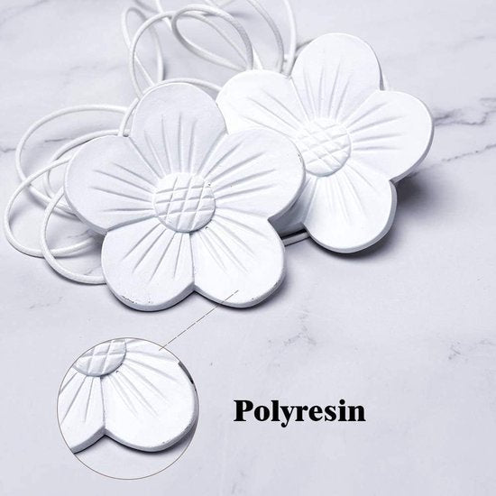 Camellia Magnetische gordijn-embrasses, 2 stuks, decoratieve metalen clips, zonder boren, gordijn met flexibel touw, voor thuiskantoor, wit
