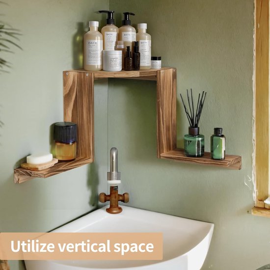 Hoekplank Hangende Wandplank Hout Rustiek Massief Grenenhout met 2 L-vormige Planken voor Keuken Badkamer Slaapkamer Woonkamer Boekenkast Zwevende Planken