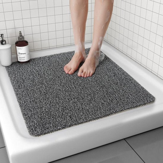Douchemat, antislip, 40 x 60 cm, luffa-massage, douchemat, badmat, douchemat met antislip veiligheid, doorlatende badmat, voor bad en natte ruimtes (donkergrijs, 60 x 60 cm)