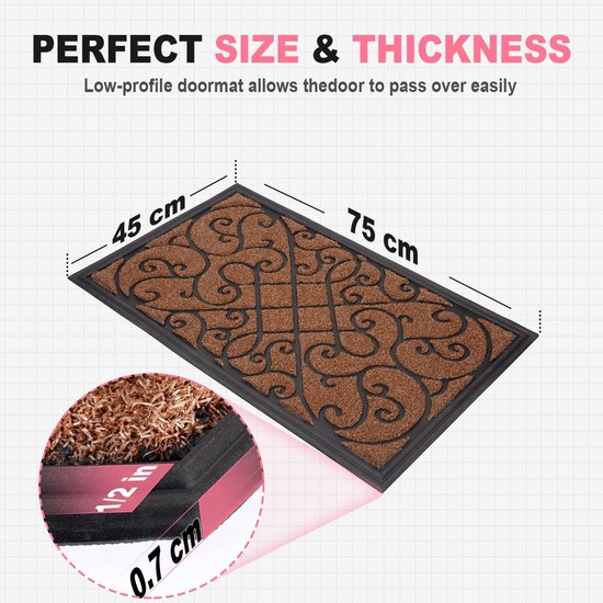 Schoonloopmat 45 x 75 cm, deurmat voor buiten, duurzame vuilvanger, antislip deurmat voor huisdeur, entree, huisingang, terras, sterk gefrequentieerd gebied