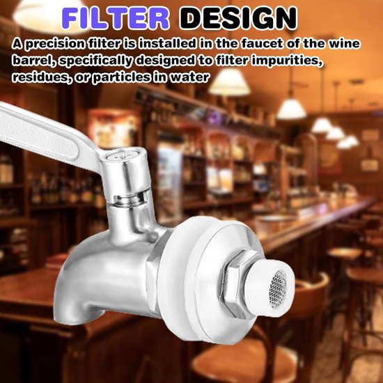 2 stuks roestvrijstalen drankdispenser, tapkraan: reservekraan voor drankdispenser, biertapkraan, waterdispenser, reservekap, drankdispenser, tapkraan voor wijn, bier, sap, koffie (16 mm)