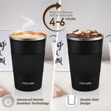 Thermobeker, koffiebeker met lekvrij deksel, thermobeker, isolatiebeker, roestvrij staal, reismok, koffiemok om mee te nemen, voor warm en koud water, koffie en thee, 380 ml, zwart