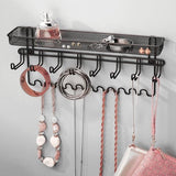 Sieradenhouder voor aan de muur, hangende opslag voor halskettingen, oorbellen, armbanden en andere accessoires, praktische sieradenorganizer van metaal, zwart