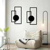 2 stuks metalen wanddecoratie, metaal, geometrische wanddecoratie, zwart metaal, minimalistische wanddecoratie, metaal, verticale abstracte muurkunst voor thuis, woonkamer, slaapkamer (geometrisch)