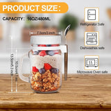 450 ml yoghurtbekers, Overnight Oats-glazen, 2 stuks Overnight Oats-containers met maatmarkeringen, Mason-potten met deksel voor Cereal On The Go-container, glazen ontbijtgranenbeker voor onderweg met lepel