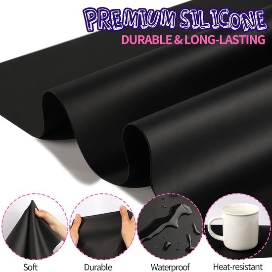 siliconenmat groot, 70 x 50 cm, siliconen mat voor epoxyhars, zwart, 1,3 mm dikke siliconen knutselmat, siliconen onderlegger, anti-aanbak antislip tafelmat, knutselonderlegger, voor giethars,