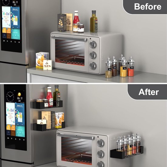 Set van 2 kruidenrek, magnetisch koelkastrek, zonder boren, lichtgewicht magnetische kruidenorganizer en -opslag, zwart