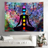 Mandala wandtapijt, kleurrijk mandala wandtapijt, zeven chakra wandtapijt, kleurrijk wandtapijt, met installatiekit, voor slaapkamer, woonkamer, slaapzaal, studio kamerdecoratie