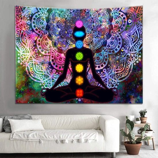 Mandala wandtapijt, kleurrijk mandala wandtapijt, zeven chakra wandtapijt, kleurrijk wandtapijt, met installatiekit, voor slaapkamer, woonkamer, slaapzaal, studio kamerdecoratie