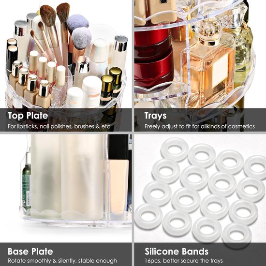 Make-up organizer, 360 graden draaibaar, cosmetica-organizer, beauty-organizer met golfvorm, make-up-opslag, cosmeticabox voor commode, dressoir, slaapkamer, badkamer, transparant