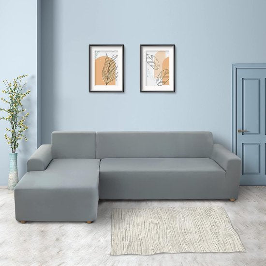 Bankhoes Hoekbank L-vorm Bankspreien Stretch bankhoes L-vorm rechts of links met twee kussenhoezen Wasbaar Universele bankhoes L-vorm Bankhoes L-vorm (2-zits + 2-zits, lichtgrijs)