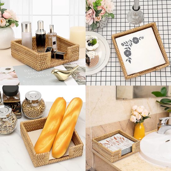 Vierkante Rotan Servethouder voor Eettafel Keuken Handdoekenrek voor Badkamer Ijdelheid Decoratieve Toilet Tank Mand voor Tissuepapier Handdoek Opslag Handwerk (bruin)