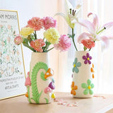 Beschilderde paddenstoelvaas voor bloemen, kleurrijke unieke 3D-bloemenvaas, 20 cm hoog, regenboog, funky paddenstoelvazen, decoratie, vaas voor pampasgras, grappig, veelzijdige tuingeschenken.