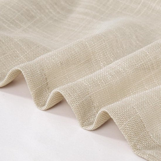 Korte moderne beige gordijnen met oogjes voor woonkamer en slaapkamer, semi-transparante gordijnen met linnenlook, 145 cm lang, moderne landelijke stijl, set van 2, 190 g/㎡