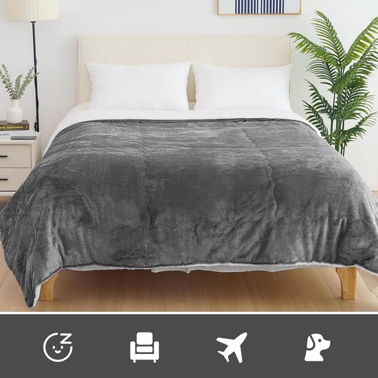 Knuffeldeken, pluizige bankdeken, dikke woondeken voor bank, fleece dekbed voor winter, wasbaar, fleecedeken, Tedi outdoor, 220 x 240 cm