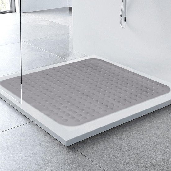 Douchemat, antislip, 80 x 80 cm, douchemat met zuignappen, antislipmat voor douche, pvc-douchemat, antislip (grijs)