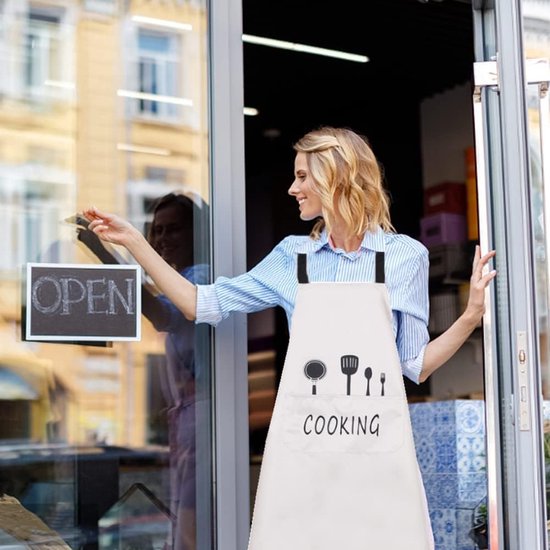 Set van 2 schorten, keukenschort, BBQ-schort, verstelbaar kookschort, waterdicht schort, heren en dames, keuken, restaurant, café, zwart / wit