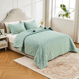 Sprei, beddensprei, 220 x 240 cm, mintgroen, microvezel sprei, quilt sprei, lichte deken, quilt ultrasoon genaaid, met 2 kussenslopen, diamantpatroon.
