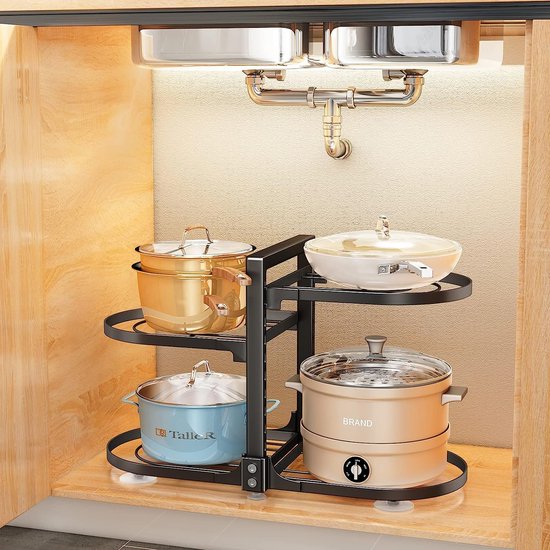 Pan houder, 4 verdiepingen verwijderbare en in hoogte verstelbare Pot Rack Pot deksel houder voor Kabinet Pannen Organizer Pot Deksel snijplank opslag, deksel houder roestvrij staal, dubbelzijdig