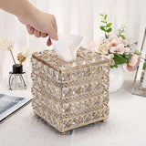 Kristal Gouden Cosmetische Tissue Box Glas Metalen Tissue Box Tissue Box Tissue Box Decoratie voor Woonkamer Eetkamer Hotel Restaurant Kantoor Vierkant