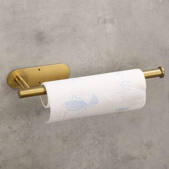 Keukenrolhouder, papierrolhouder, zelfklevend, praktische rolhouder onder de kast, roestvrij staal, goud