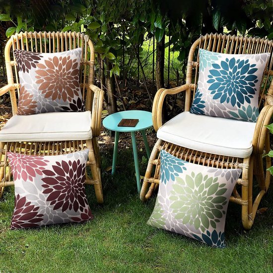 Kussenhoes 40 x 40 cm, lente, zomer, groen, waterdicht, bankkussen, sierkussen, kussenhoes, linnen, outdoor, kussen, bloemen, boho, decoratie, sierkussen voor bank, woonkamer, set van 2