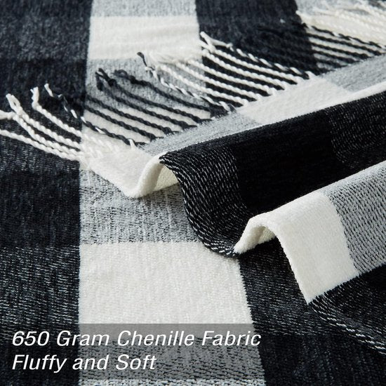 Zachte, gebreide, wollen deken, kwast, plaid, knuffeldeken, bankdeken, slaapdeken, deken, deken, deken, 127 x 152 cm, meerkleurig (zwart)