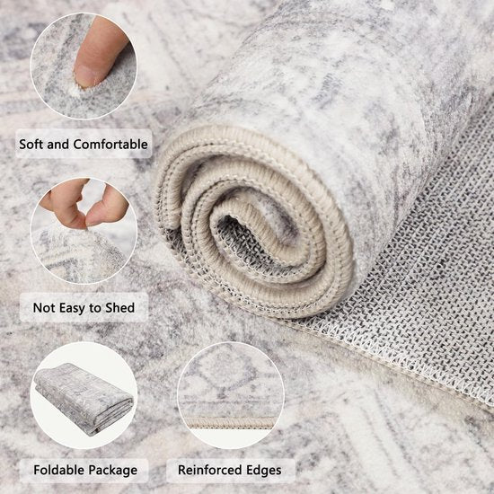 Vintage runnertapijten met rubberen rug, 65 x 180 cm, distressed gangtapijten, niet-morsend, Perzische vloer, tapijt, loper voor keuken, hal, badkamer, slaapkamer