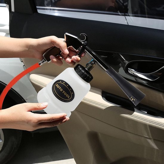 Reinigingspistool, hogedrukreinigerpistool, autoreinigingspistool, persluchtreiniger, 6 - 9,2 bar, instelbare luchtdruk, nikkel-metaalcoating, met mondstuk, handdoeken, handschoenen, borstels