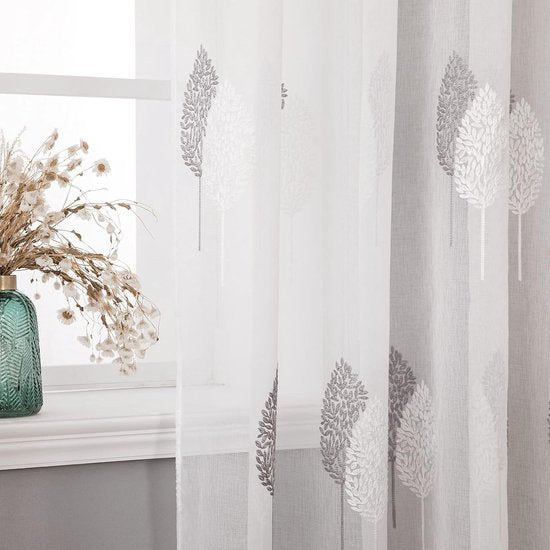 Sheer voile floral embroidery curtains with eyelets, transparent1