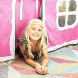 Gordijn, stof, roze en wit