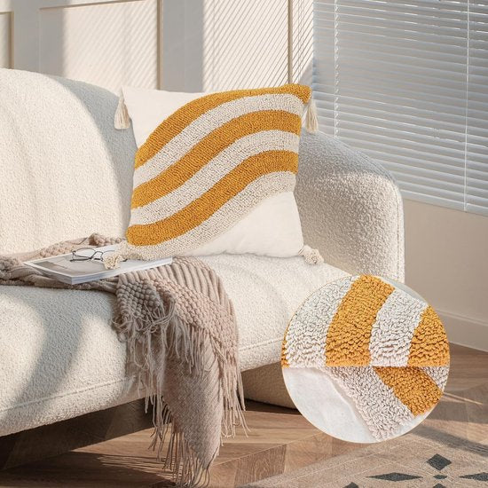 Boho Kussenhoezen, Macrame Kussenhoes met Kwastje, Decoratief Katoen Linnen Decoratief Kussen, Bankkussen voor Bank, Bank, Slaapkamer, Woonkamer, Geen Kusseninzet, 45 x 45 cm (Stijl B)