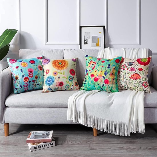 Waterdichte kussenhoezen, 4 stuks, bloemenpatroon, kussenhoes, ademend, voor outdoor, balkon, terras, patio, tuin, boerderijdecoratie, 40 x 40 cm