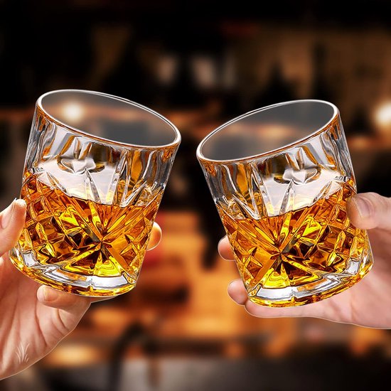 Whiskey glazen 6 stuks kristallen whiskyglazen, set van 6 stuks, 30 cl/300 ml, zware Old Fashioned whiskyglazen voor Scotch, Bourbon ouderwetse cocktails, whisky-cadeau voor mannen, vaderdagcadeau