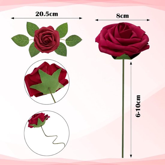 Kunstbloemen Rode Rozen, 30 stuks 8 cm Boeket Kunstmatige decoratieve bloemen Neprozen met stengels en kaart voor Valentijnsdag Huis Tuin Verjaardagsfeestje DIY Bruiloft Decoratie