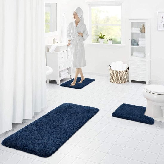 Antislip zachte mat voor toilet met uitsparing, afmetingen 51 x 61 cm, absorberende badmat, staande toiletmat, wasbare badmat voor toilet, marineblauw.