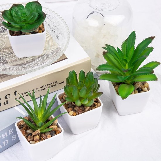 Cadeauset voor kunstplanten: 4 unieke groene kunstmatige vetplantplanten