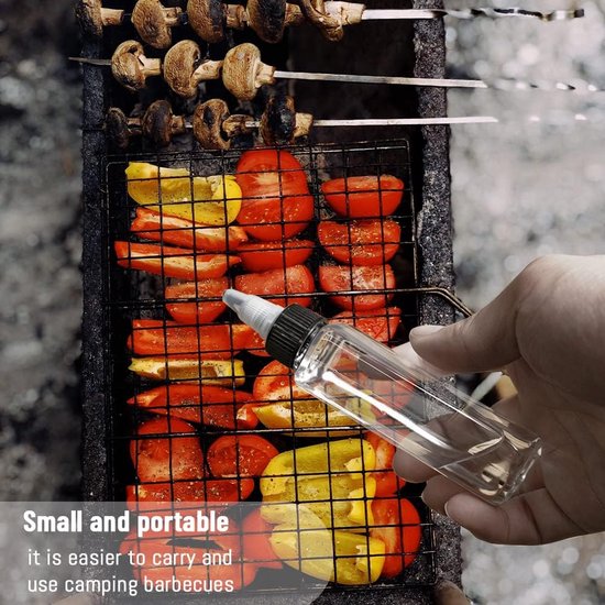 4-pack kleine campingoliedispenserflessen, 100 ml lekvrije knijpkruidenfles met schroefdop, doseerflessen voor buiten voor olie, soja, saus, azijn, 4 stuks