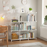 Plank 9 Plank Draadkubus Stapelbare Plankkubus DIY Metaalgaas Plank Kubus Boekenplank Kubusplank met deuren voor woonkamer, slaapkamer, badkamer Wit