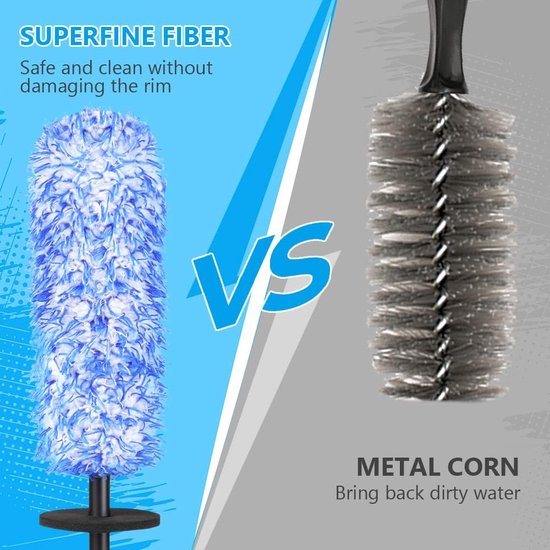 Velgenborstel voor aluminium velgen, premium microvezel velgenborstel voor een bijzonder zachte reiniging tot in het diepe velgbed, lange professionele autoreiniging, velgenreinigingsborstel