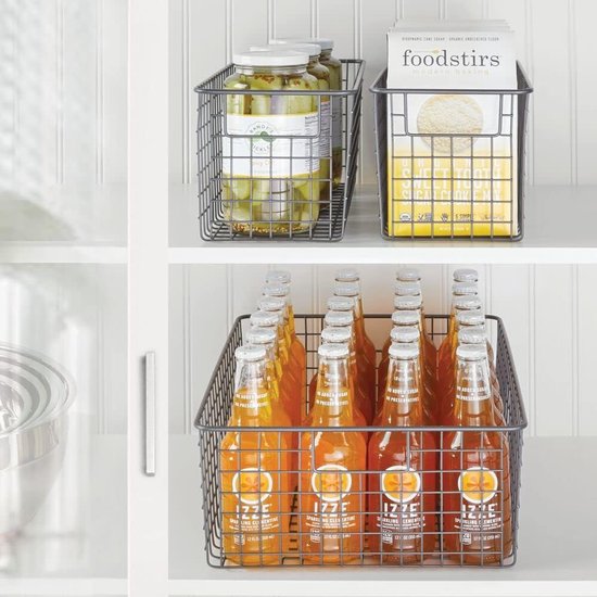 mDesign Alles-in-één Metalen Draadmand - De Flexibele Opbergmand voor Keuken, Voorraadkast, enz. - Universele Draadmand met Handvatten - Donkergrijs