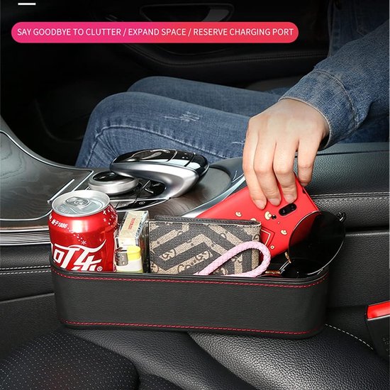 Autostoel Gap Filler Multifunctionele Autostoel Organizer Console Zijvak Opbergdoos met bekerhouder Verbeterde Organizer Tussen Voorstoelen 1pc (Zwart)