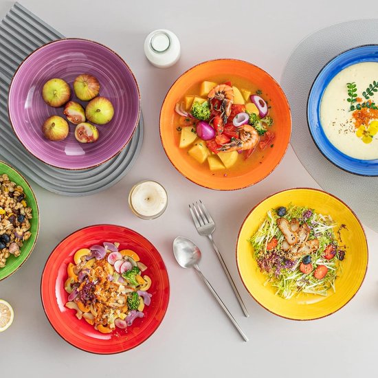 Soepkommen, Bonita Soepborden, Set van 6, Pastaborden, Spaghetti Diepe Borden, Pastakommen, Ramenkommen, Grote Slakommen, Multifunctionele Kommen