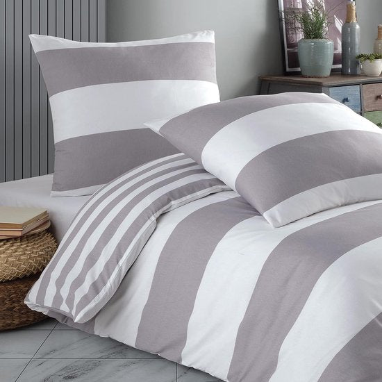 Still Beddengoed, 200 x 200 cm, grijs, ademend, renforcé beddengoedset met 1 dekbedovertrek van 200 x 200 cm en 2 kussenslopen van 80 x 80 cm, wit, grijs