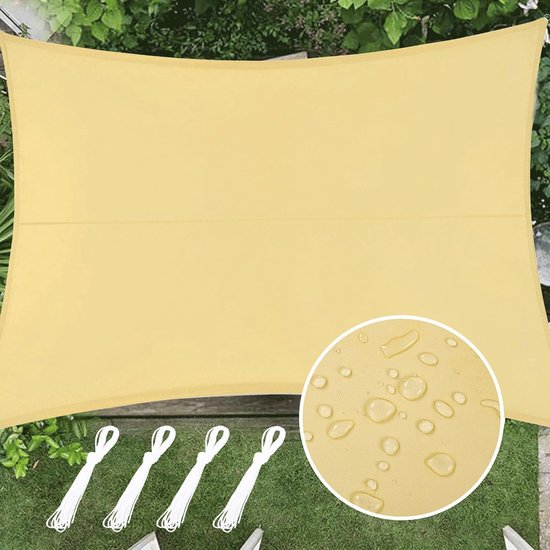 Zonnezeil, 3 x 4 m, rechthoekig, waterdicht, beige, zonnezeil, zonwering, uv-bescherming, windscherm, polyester, zonnezeil, weerbestendig, outdoor, zonnescherm voor terras, tuin, balkon
