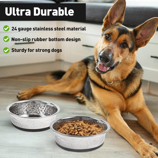 Hondenbak voor grote honden, 2 stuks hondenbak, roestvrij staal, met antislip siliconen voerbak voor grote, middelgrote en kleine honden, hondenbak voor hondenvoer en watervoerbak, voederbak voor hond
