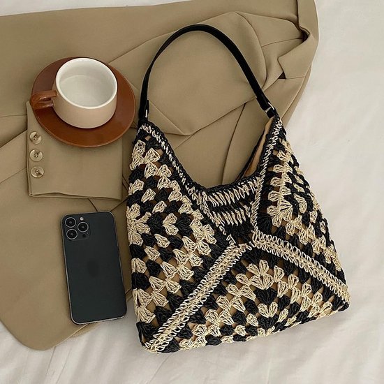 Strotas strandtassen voor dames, boho stro-schoudertassen, stro handtas dames basttas zomer mandtassen stro mesh tas voor strand zwembad beroep
