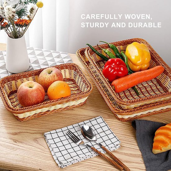 2 stuks gevlochten gevlochten fruitbrood, opbergmand rotan geweven mand voor eetkamer, woonkamer en keuken (30 x 20 x 7 cm)